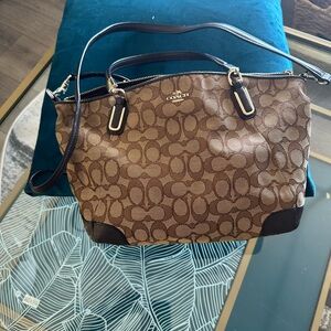 Coach Brown and Black Signature Shoulder Bag